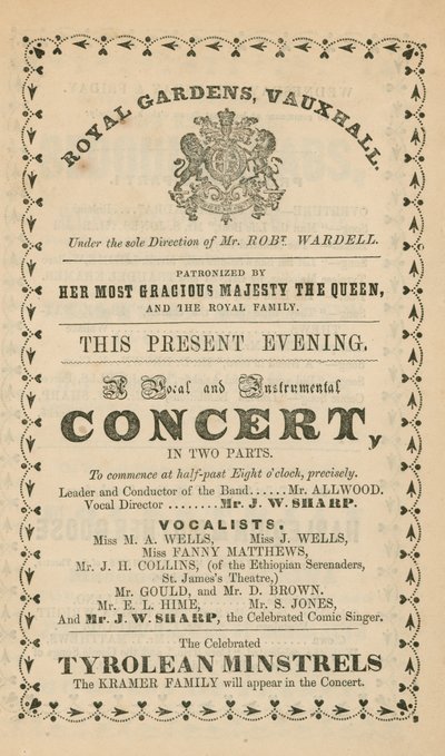 Annonce pour les jardins de Vauxhall, Londres - English School