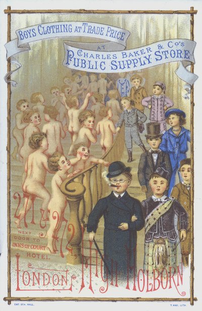 Publicité pour les vêtements pour garçons du magasin Charles Baker & Co, High Holborn, Londres - English School