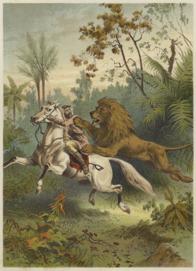 Voyageur africain attaqué par un lion - English School