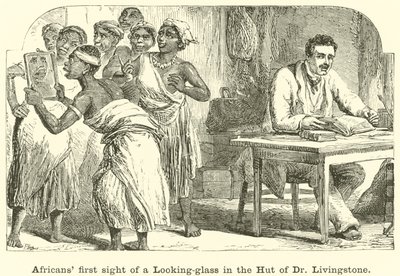 Africains voyant pour la première fois un miroir dans la hutte du Dr Livingstone - English School