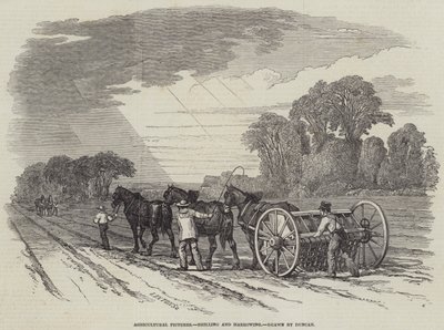 Images agricoles, semis et hersage (gravure) - English School