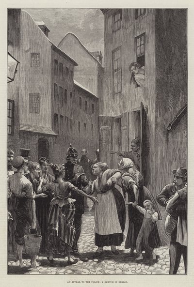 Un appel à la police, un croquis à Berlin (gravure) - English School