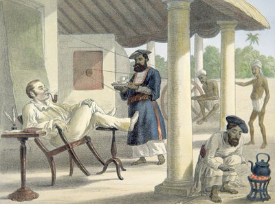 Un fonctionnaire anglais et ses serviteurs indigènes, vers 1860 - English School