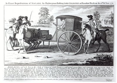 Représentation exacte de Maclaine le bandit de grand chemin volant Lord Eglington sur Hounslow Heath le 26 juin 1750 - English School