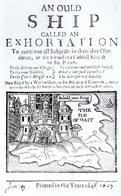Un vieux navire appelé une exhortation, Charles Ier emprisonné au château de Carisbrooke sur l