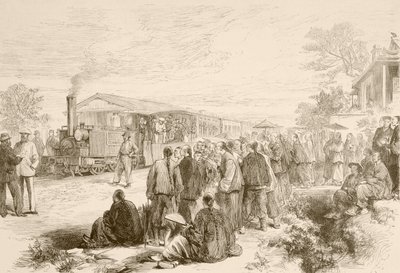 Un chemin de fer chinois ancien vers 1880 (lithographie) - English School