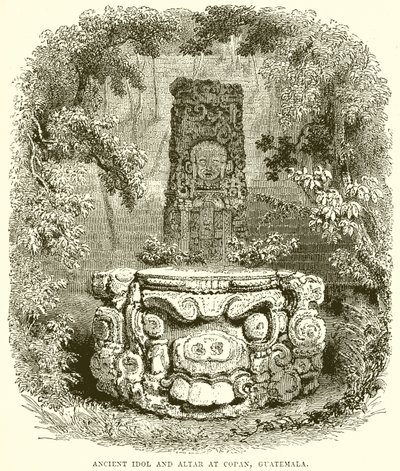 Idole ancienne et autel à Copan, Guatemala - English School