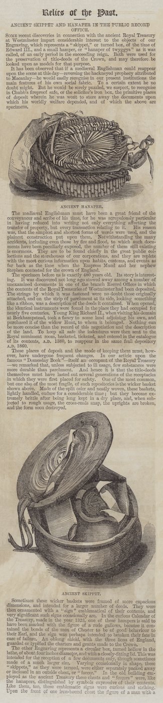 Ancien skippet et hanaper dans le bureau des archives publiques - English School