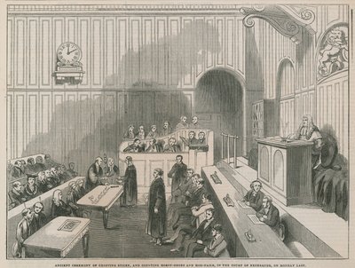 Ancienne cérémonie de coupe de bâtons et de comptage de fers à cheval et de clous dans la Cour des accises - English School