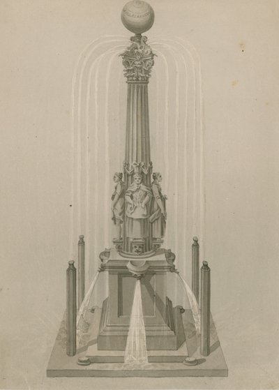 Cadran solaire et fontaine anciens, érigés en 1656 à Leadenhall Corner, Londres - English School