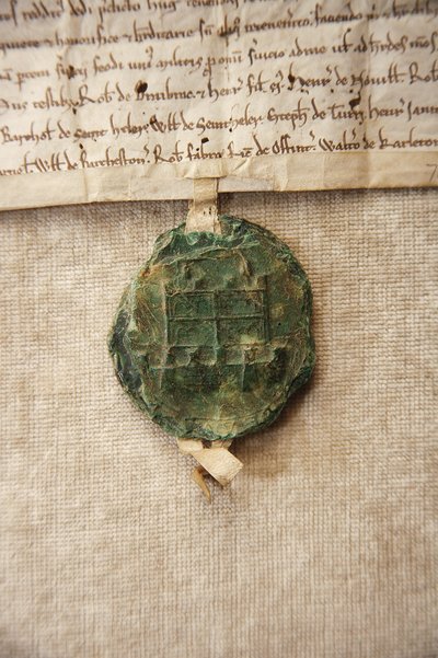 Sceau ancien avec une image du château original, fait pour William de Albini IV, vers 1267 - English School