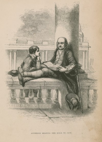 Anderson lisant la Bible à Jack; illustration de Poor Jack par Frederick Marryat - English School