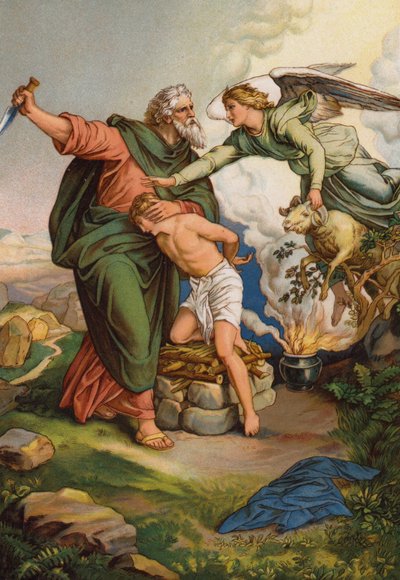 Ange intervenant pour empêcher Abraham de sacrifier son fils Isaac - English School