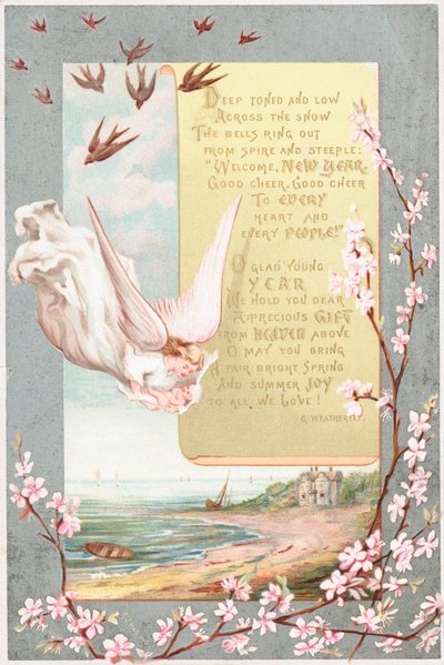 Ange avec bébé dans les bras, Carte de Nouvel An - English School