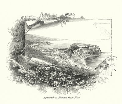 Approche de Monaco depuis Nice (gravure) - English School