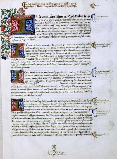 Page de texte avec initiale illuminée 