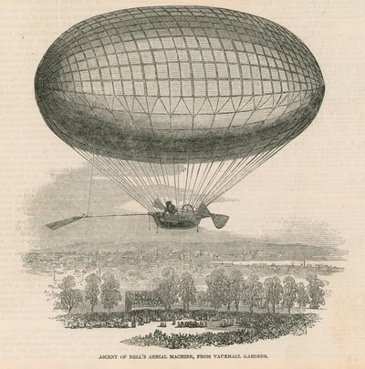 Ascension de la machine aérienne de Bell depuis les jardins de Vauxhall, Londres - English School