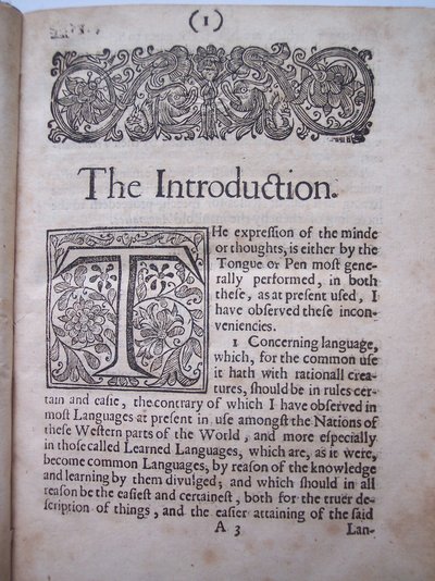 Introduction de The ground-work, or foundation laid, (or so intended) for the framing of a new perfect language: and an universal or commonwriting par Francis Lodowyck, publié à Londres - English School