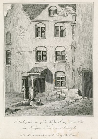 Arrière des locaux du compartiment des gardiens à la prison de Newgate. Au deuxième étage est mort le poète Richard Savage - English School