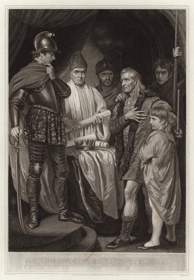 Baliol remettant sa couronne à Édouard Ier - English School