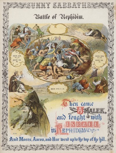 Bataille de Rephidim (gravure en couleur) - English School