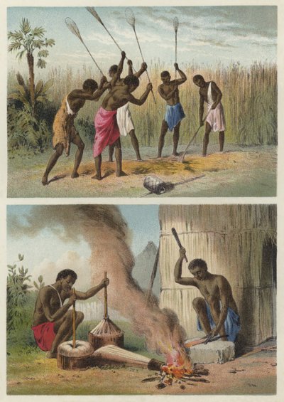 Battage du sorgo, forgerons du village - English School
