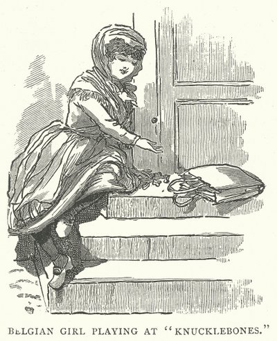 Jeune fille belge jouant aux "Knucklebones" (gravure) - English School