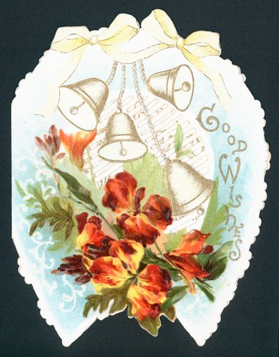 Cloches et fleurs sur un fer à cheval, carte - English School