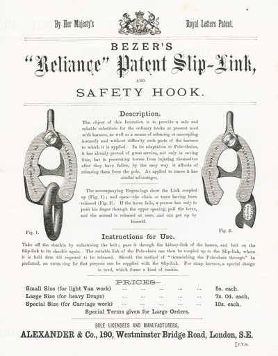 Reliance Patent Slip-Link et crochet de sécurité de Bezer - English School