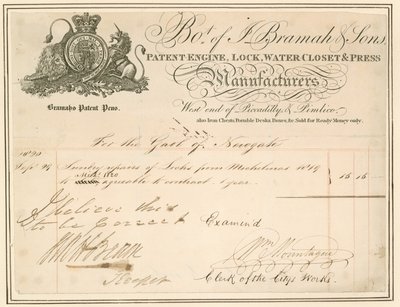 Facture pour réparations des serrures à la prison de Newgate. Signée par le gardien - English School