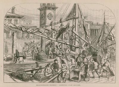Marché de Billingsgate, débarquement de poissons - English School
