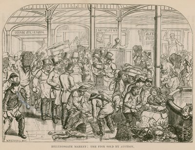 Marché de Billingsgate, vente de poissons aux enchères - English School