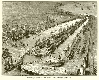 Vue aérienne des docks des Indes occidentales, Londres - English School