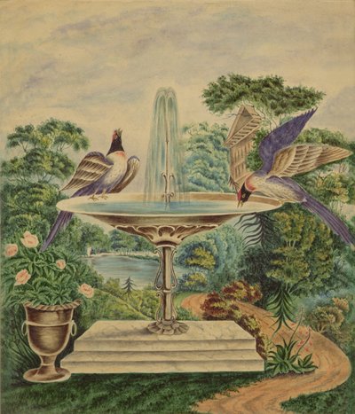 Oiseaux dans une fontaine dans un parc paysager, vers 1840 - English School