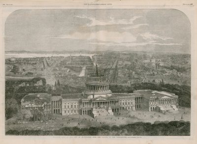 Vue aérienne de la ville de Washington, avec le Capitole au premier plan - English School