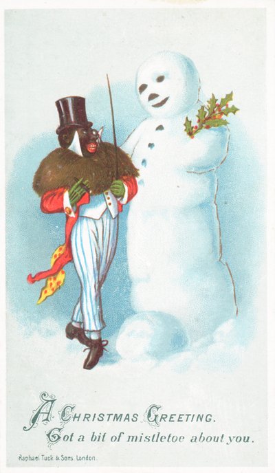 Homme noir parlant à un bonhomme de neige - English School