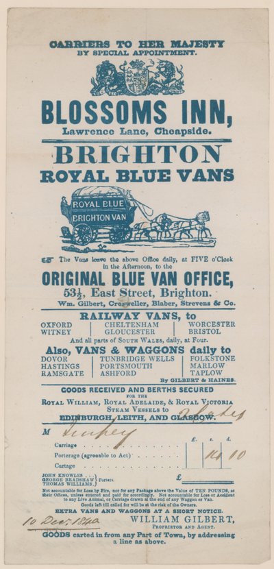 Blossoms Inn, Lawrence Lane, Cheapside, Bill - English School