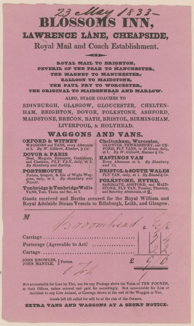 Blossoms Inn, Lawrence Lane, Cheapside, Bill - English School