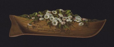 Bateau rempli de marguerites, carte de vœux du Nouvel An, fin XIXe ou début XXe siècle - English School