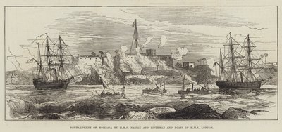 Bombardement de Mombasa par le HMS Nassau et Rifleman et les bateaux du HMS London (gravure) - English School