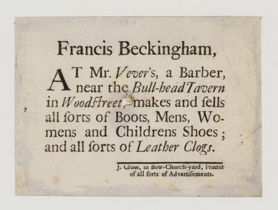 Bottier et cordonnier, Francis Beckingham - English School