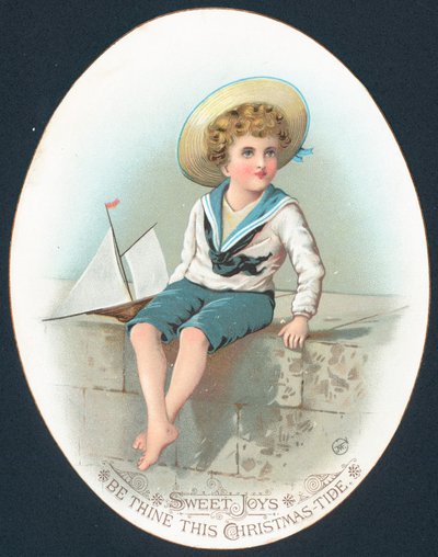 Garçon en costume de marin avec yacht jouet - English School