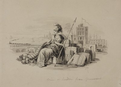 Britannia, vue de Londres depuis Greenwich - English School