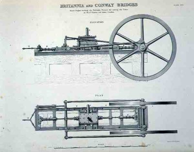 Ponts de Britannia et Conway : Machine à vapeur actionnant les presses hydrauliques pour lever les tubes, par Messieurs Easton et Amos de Londres - English School