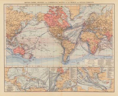 Empire britannique, montrant les routes commerciales du monde et les courants océaniques - English School