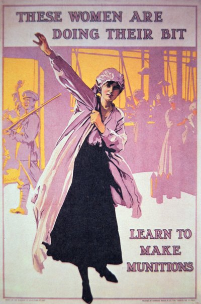 Affiche britannique de la Première Guerre mondiale pour encourager les femmes à travailler dans les usines de munitions, vers 1914-18 - English School
