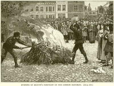 Brûler le pamphlet de Blount par le bourreau public - English School