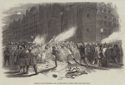Brûlage des listes électorales, à la porte Saint-Denis, Paris (gravure) - English School