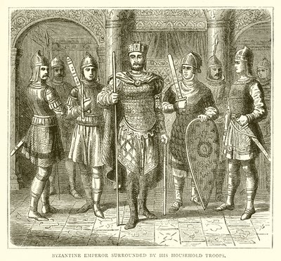 Empereur byzantin entouré de ses troupes domestiques - English School