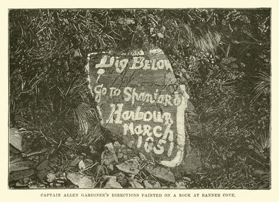 Instructions du capitaine Allen Gardiner peintes sur un rocher à Banner Cove - English School